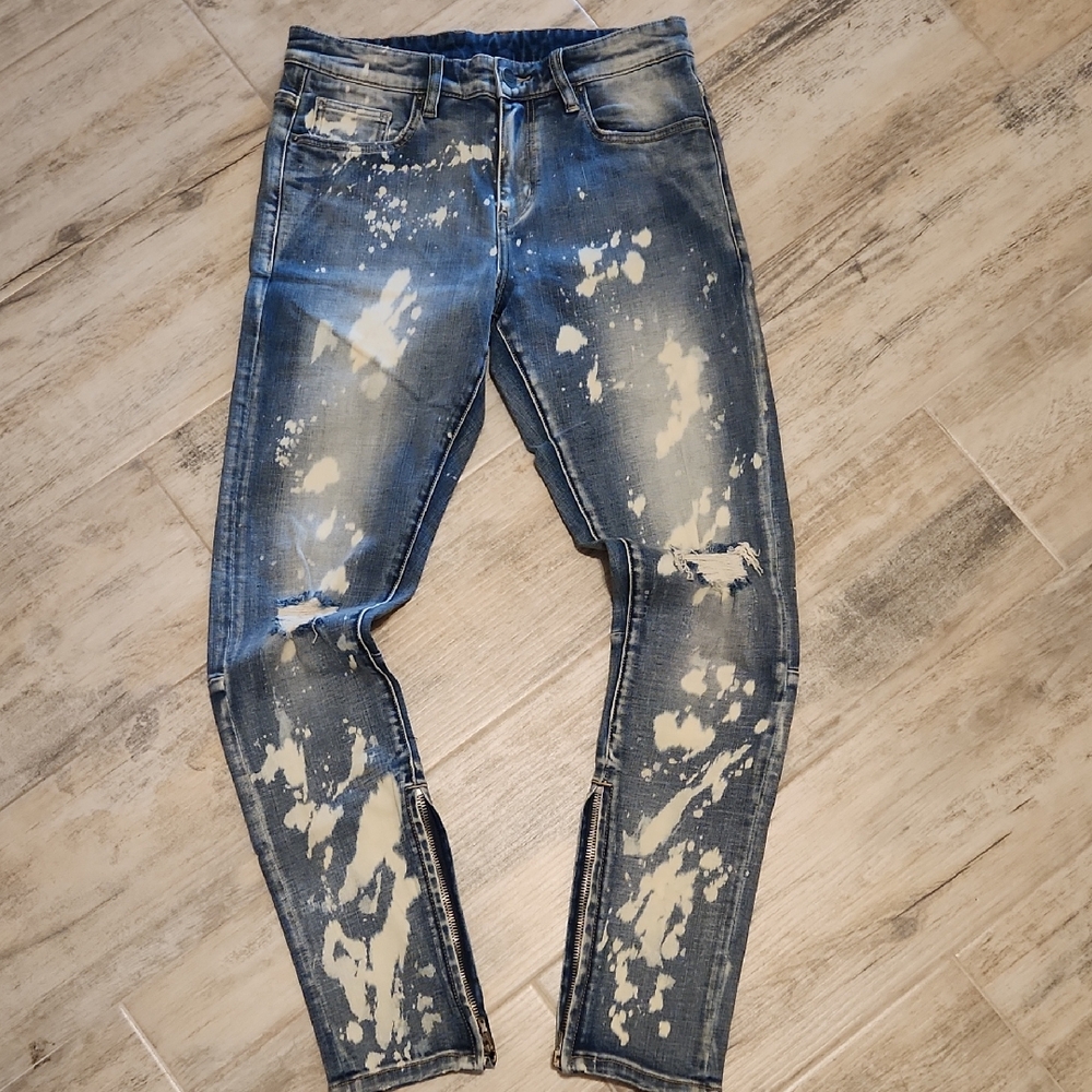 Embellish Skinny Jeans in Distressed Blue